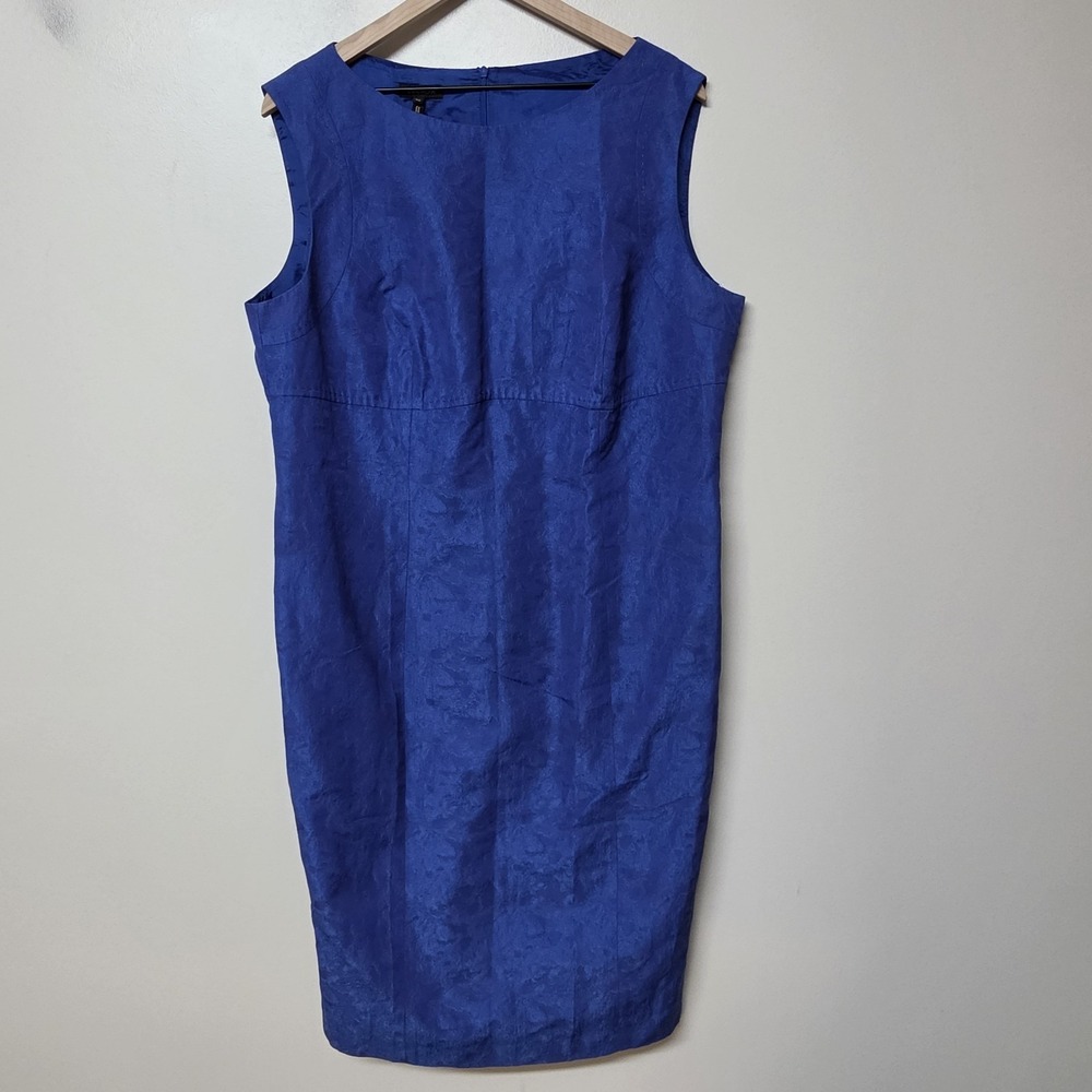 Escada Womens Blue Jacquard Sheath Dress Size 46 Sleeveless Cocktail Formal